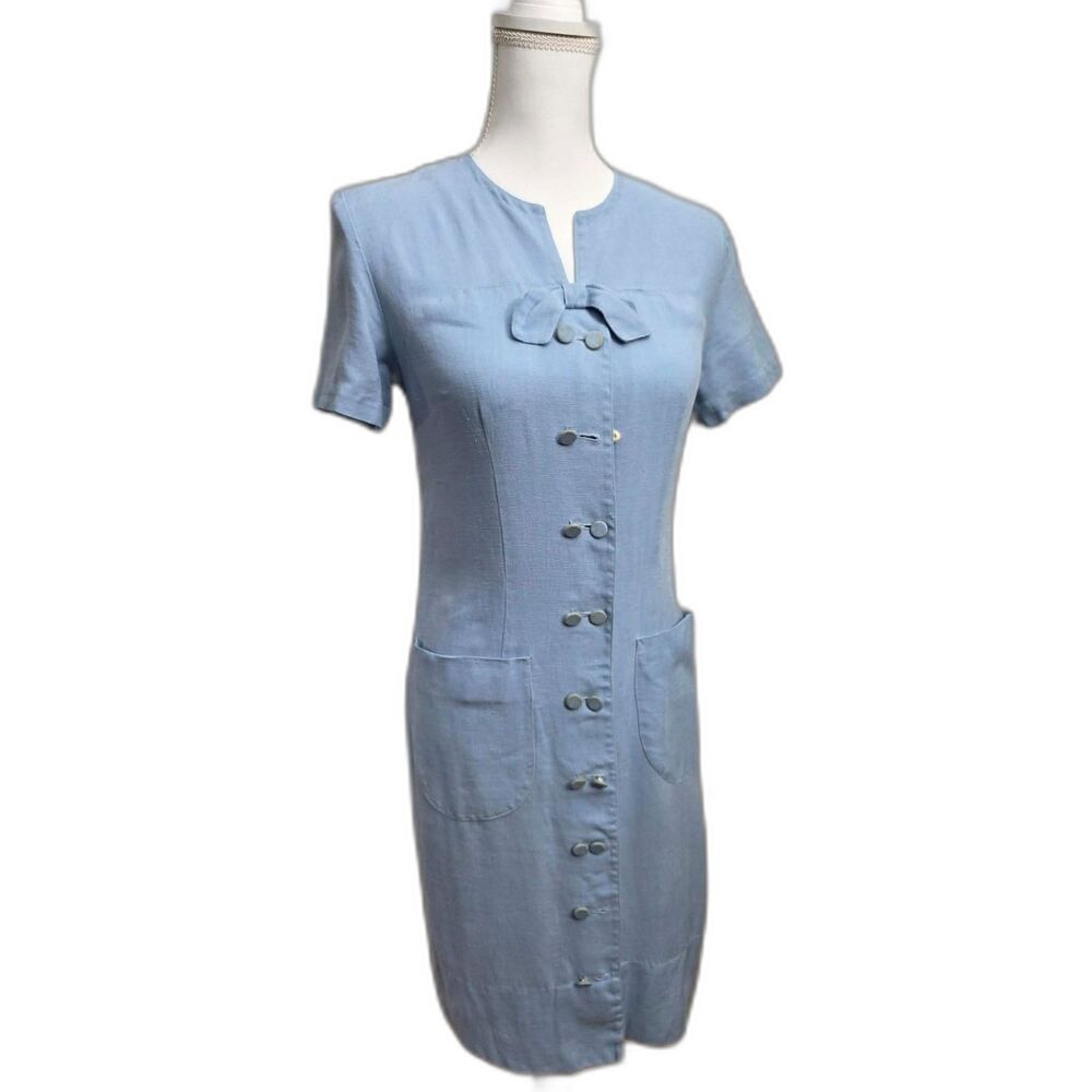 Vintage 1960s Tailor Town Irish Designer Pure Irish Linen Blue Mod Dress